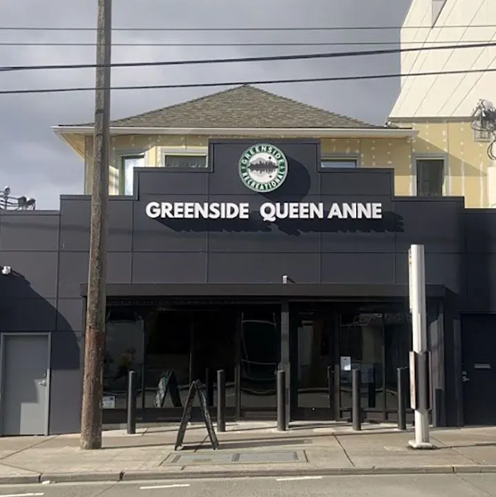 Greenside Queen Anne dispensary storefront exterior with sign in Seattle